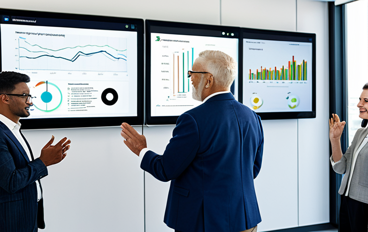 A diverse group of professionals from different generations, fully clothed in modest business attire, engaging in a thoughtful discussion around a large interactive digital display in a bright, modern, collaborative office space. One individual gestures towards the screen which shows a visualization of interconnected data and communication pathways. The atmosphere is reflective of adapting to new digital norms and the importance of intergenerational dialogue, emphasizing seamless integration of traditional wisdom with modern technology. Perfect anatomy, correct proportions, natural pose, well-formed hands, proper finger count, natural body proportions. Professional photography, high resolution, soft lighting, clean aesthetic. safe for work, appropriate content, fully clothed, professional.